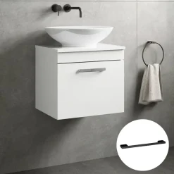 Emily Gloss White Wall Mounted 1 Drawer Vanity Unit and Countertop with Matt Black Handle