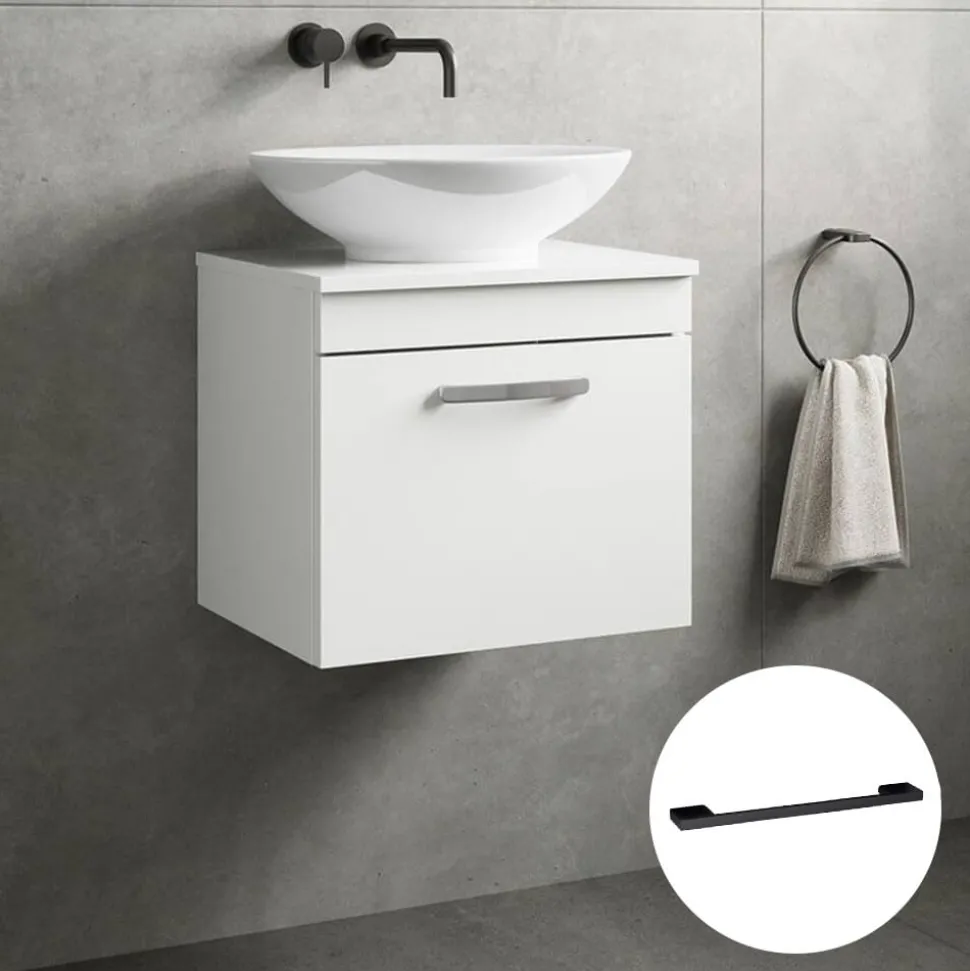 Emily Gloss White Wall Mounted 1 Drawer Vanity Unit and Countertop with Matt Black Handle