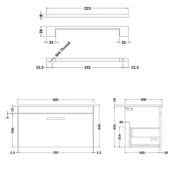 Emily Gloss White Wall Mounted 1 Drawer Vanity Unit and Countertop with Matt Black Handle