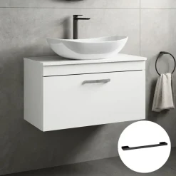 Emily Gloss White Wall Mounted 1 Drawer Vanity Unit and Countertop with Matt Black Handle