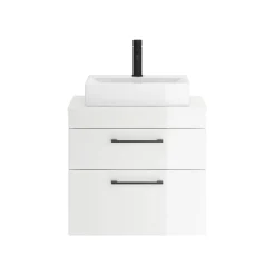 Emily Gloss White Wall Mounted 2 Drawer Vanity Unit and Countertop with Matt Black Handles