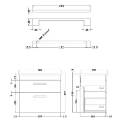 Emily Gloss White Wall Mounted 2 Drawer Vanity Unit and Countertop with Matt Black Handles