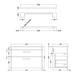 Emily Gloss White Wall Mounted 2 Drawer Vanity Unit and Countertop with Matt Black Handles