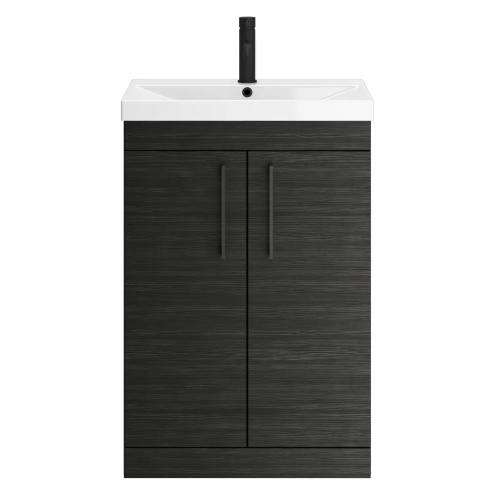 Emily Hacienda Black Floorstanding 2 Door Vanity Unit, Thin-Edged Basin, Matt Black Handles & Overflow