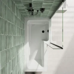 Emily Matt Black L Shaped Shower Bath Suite with Rimless Back to Wall Toilet & 1700mm Bath