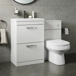 Emily 1100mm Combination Bathroom Toilet & 2 Drawer Sink Unit - Gloss White