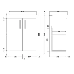 Emily 600mm Floorstanding 2 Door Vanity Unit and Countertop