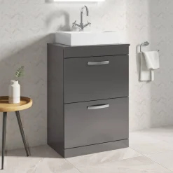 Emily 600mm Floorstanding 2 Drawer Vanity Unit and Countertop