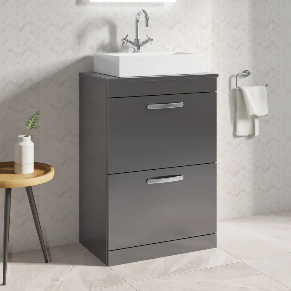 Emily 600mm Floorstanding 2 Drawer Vanity Unit and Countertop