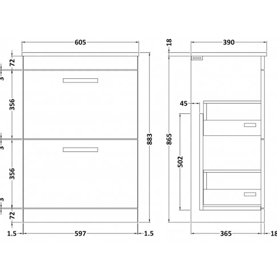 Emily 600mm Floorstanding 2 Drawer Vanity Unit and Countertop