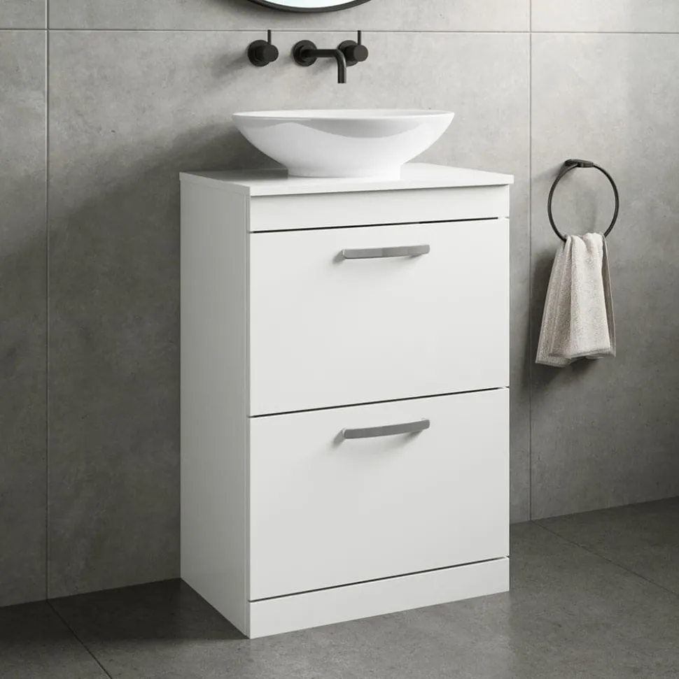 Emily 600mm Floorstanding 2 Drawer Vanity Unit and Countertop