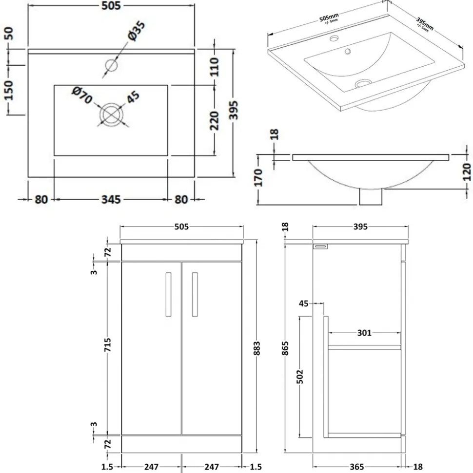 Emily 500mm Floorstanding Vanity Unit & Basin Options