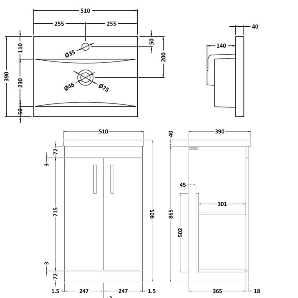 Emily 500mm Floorstanding Vanity Unit & Basin Options