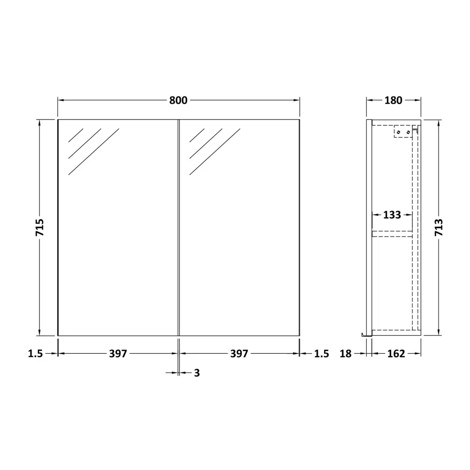Emily 800mm Mirror Cabinet
