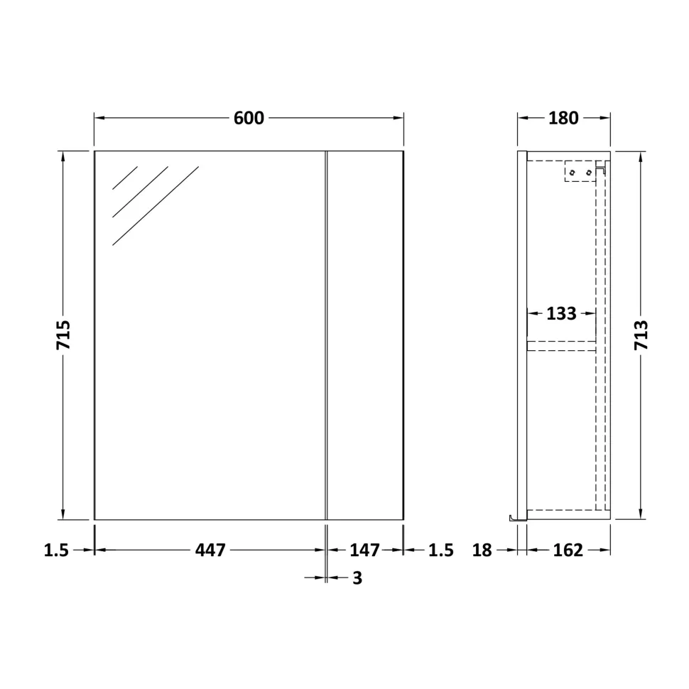 Emily 600mm Mirror Cabinet with Offset Door