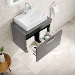 Emily 600mm Wall Mounted 1 Drawer Vanity Unit and Countertop
