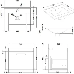 Emily 500mm Wall Mounted 1 Drawer Vanity Unit & Basin Options