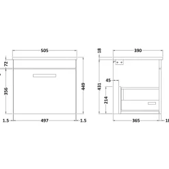 Emily 500mm Wall Mounted 1 Drawer Vanity Unit and Countertop