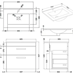 Emily 600mm Wall Mounted 2 Drawer Vanity Unit & Basin Options