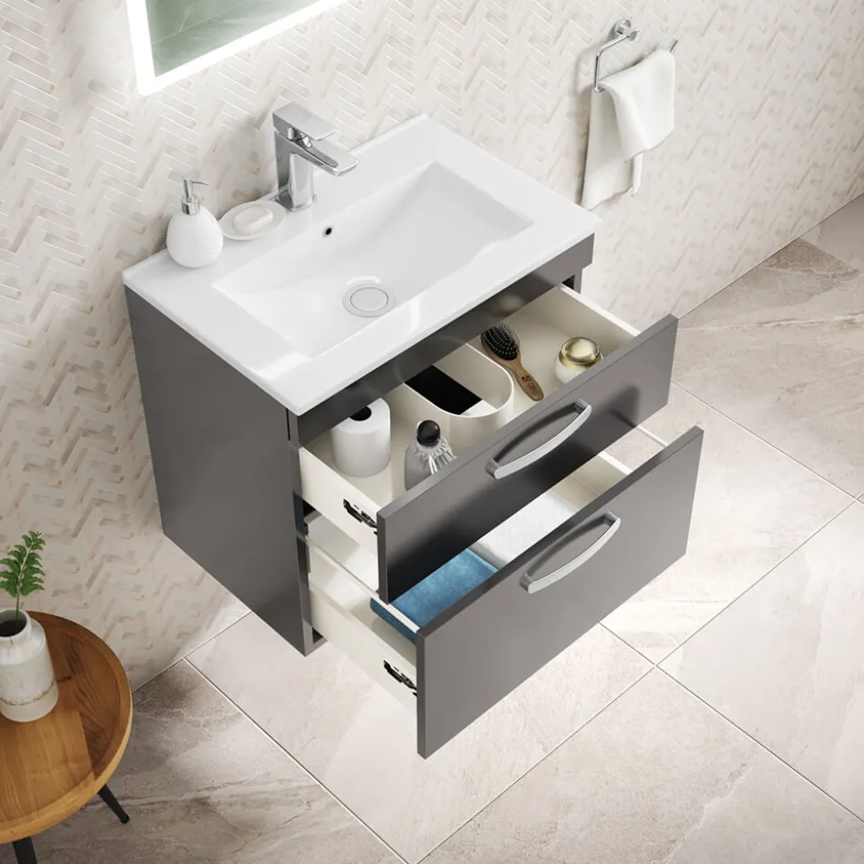 Emily 600mm Wall Mounted 2 Drawer Vanity Unit & Basin Options