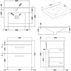 Emily 500mm Wall Mounted 2 Drawer Vanity Unit & Basin Options