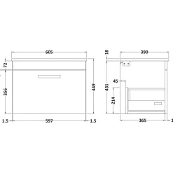 Emily 600mm Wall Mounted 1 Drawer Vanity Unit & Basin Options