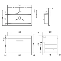 Emily 600mm Wall Mounted 1 Drawer Vanity Unit & Basin Options