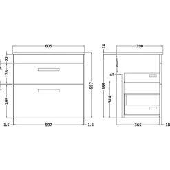 Emily 600mm Wall Mounted 2 Drawer Vanity Unit and Countertop