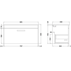 Emily 800mm Wall Mounted 1 Drawer Vanity Unit and Countertop