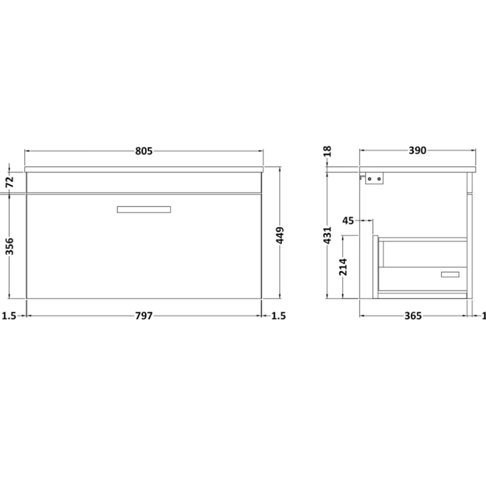Emily 800mm Wall Mounted 1 Drawer Vanity Unit and Countertop