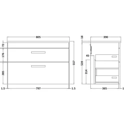 Emily 800mm Wall Mounted 2 Drawer Vanity Unit and Countertop