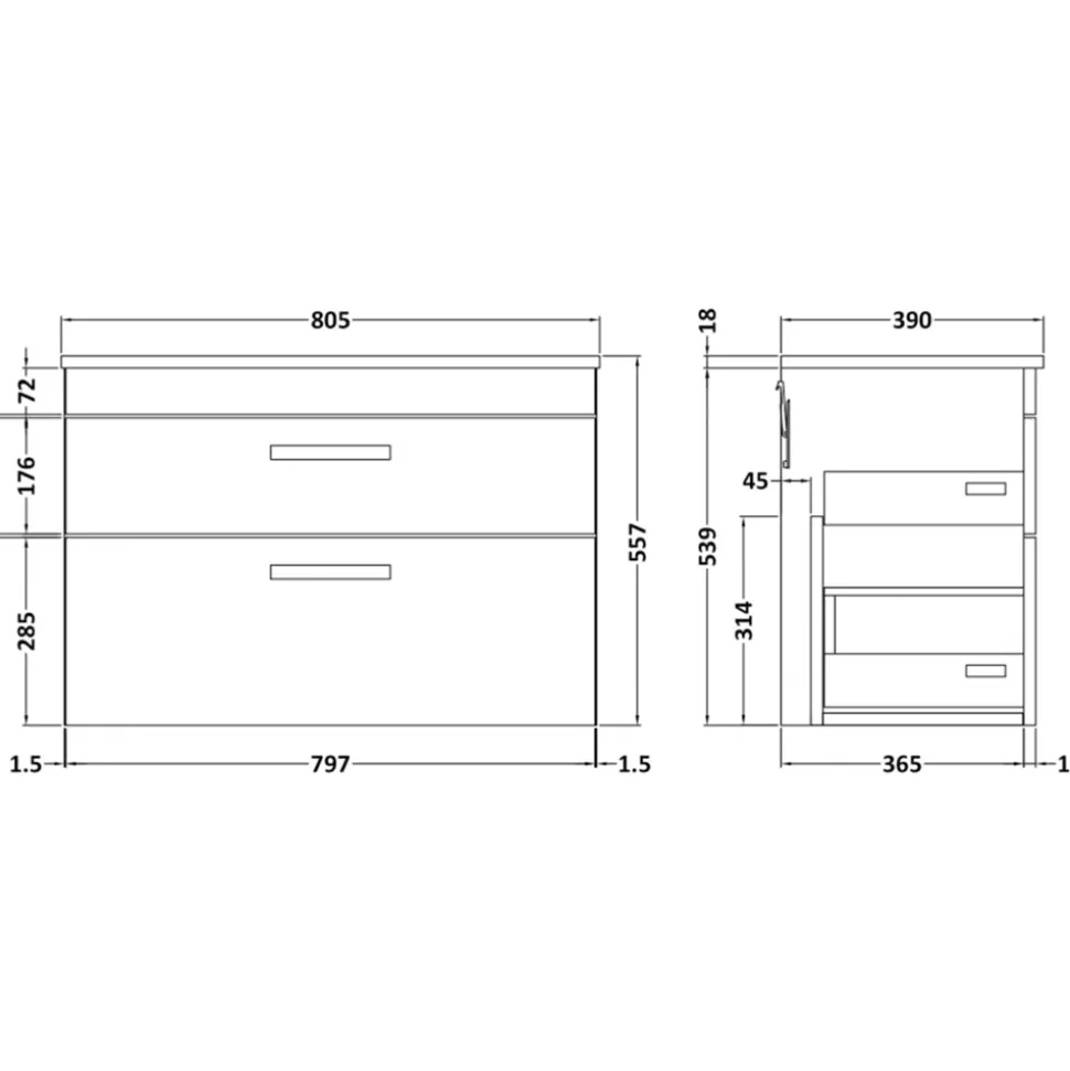 Emily 800mm Wall Mounted 2 Drawer Vanity Unit & Basin Options