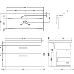 Emily 800mm Wall Mounted 2 Drawer Vanity Unit & Basin Options