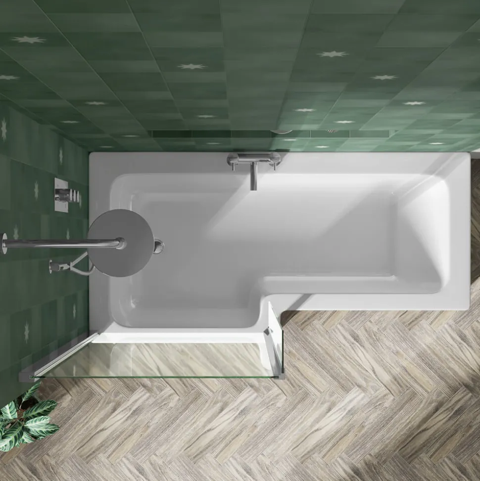 Emily Modern Shower Bath Suite with 1700mm L Shaped Bath & Rimless Toilet