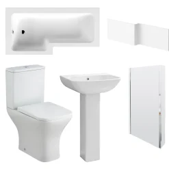 Emily Modern Shower Bath Suite with 1700mm L Shaped Bath & Rimless Toilet
