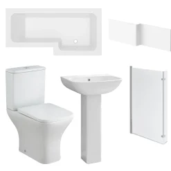 Emily Modern Shower Bath Suite with 1700mm L Shaped Bath & Rimless Toilet