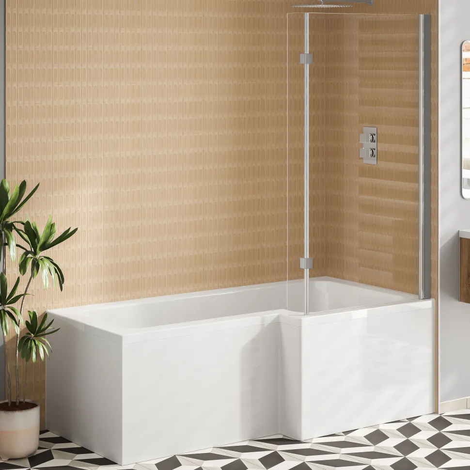 Emily Modern Shower Bath Suite with 1700mm L Shaped Bath & Rimless Toilet