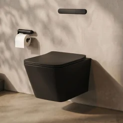 Emily Rimless Square Wall Hung Toilet & Slim Soft Close Seat - Matt Black