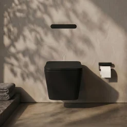 Emily Rimless Square Wall Hung Toilet & Slim Soft Close Seat - Matt Black