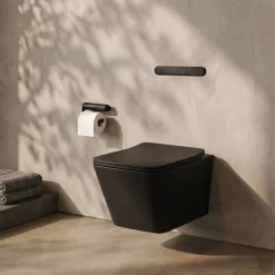 Emily Rimless Square Wall Hung Toilet & Slim Soft Close Seat - Matt Black