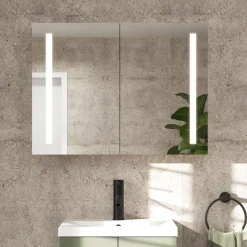Erin Aluminium Double Door LED Bathroom Mirror Cabinet with Demister Pad & Shaver Socket - 800 x 600mm