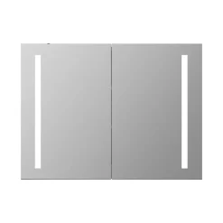 Erin Aluminium Double Door LED Bathroom Mirror Cabinet with Demister Pad & Shaver Socket - 800 x 600mm