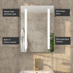 Erin Aluminium LED Bathroom Mirror Cabinet with Demister Pad & Shaver Socket - 500 x 700mm