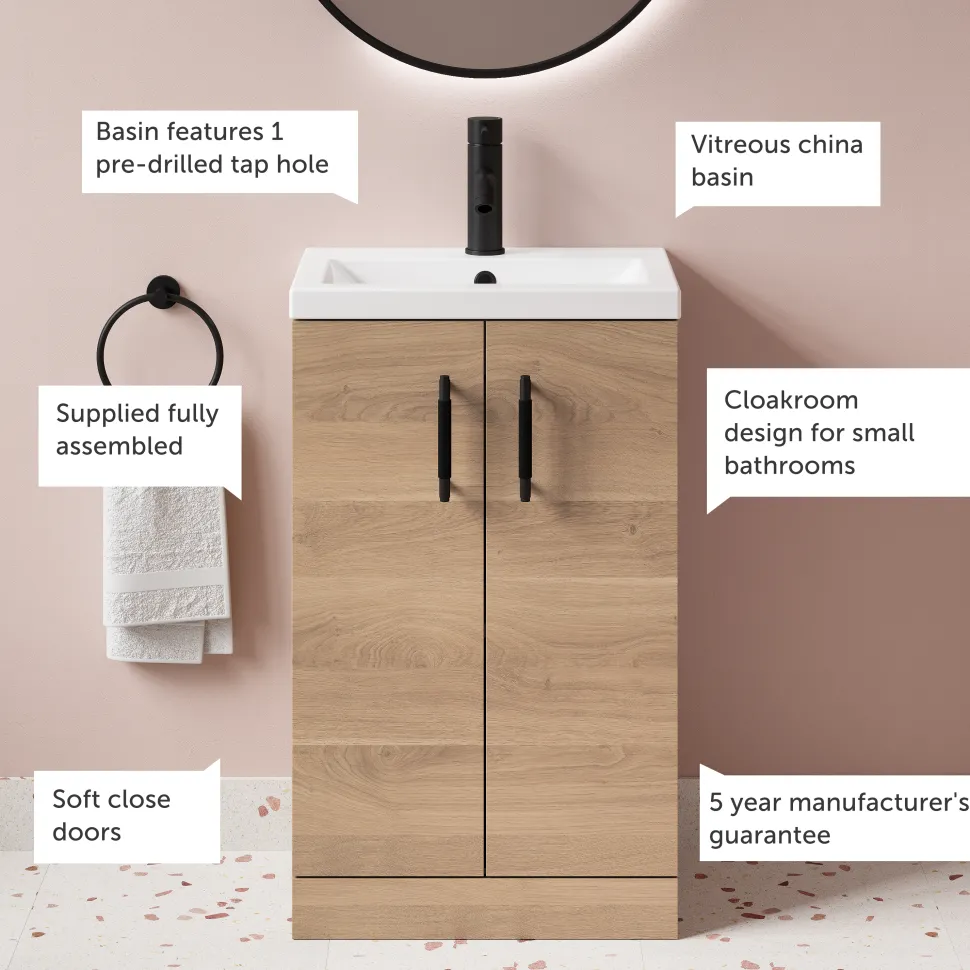 Erin Compact 500mm Floorstanding Cloakroom Vanity Unit & Basin