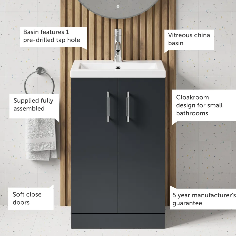 Erin Compact 500mm Floorstanding Cloakroom Vanity Unit & Basin
