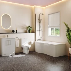 Erin Complete Bathroom Suite with 1700mm P Shaped Shower Bath & Rimless Toilet