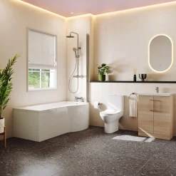 Erin Complete Bathroom Suite with 1700mm P Shaped Shower Bath & Rimless Toilet