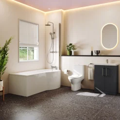Erin Complete Bathroom Suite with 1700mm P Shaped Shower Bath & Rimless Toilet