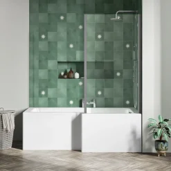 Erin Complete Bathroom Suite with 1700mm L Shaped Shower Bath & Rimless Toilet