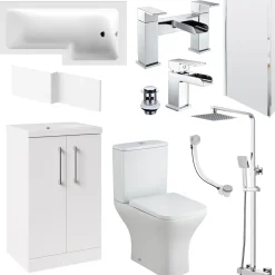 Erin Complete Bathroom Suite with 1700mm L Shaped Shower Bath & Rimless Toilet